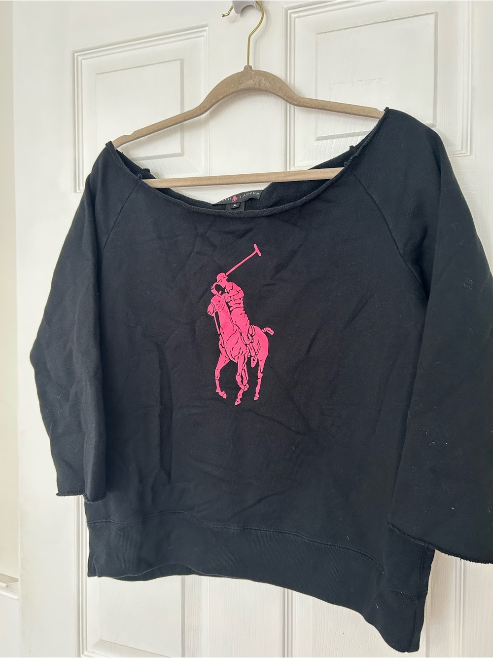 Ralph Lauren Black Label Vintage Pink Pony Off Shoulder Sweatshirt - Picture 2 of 11